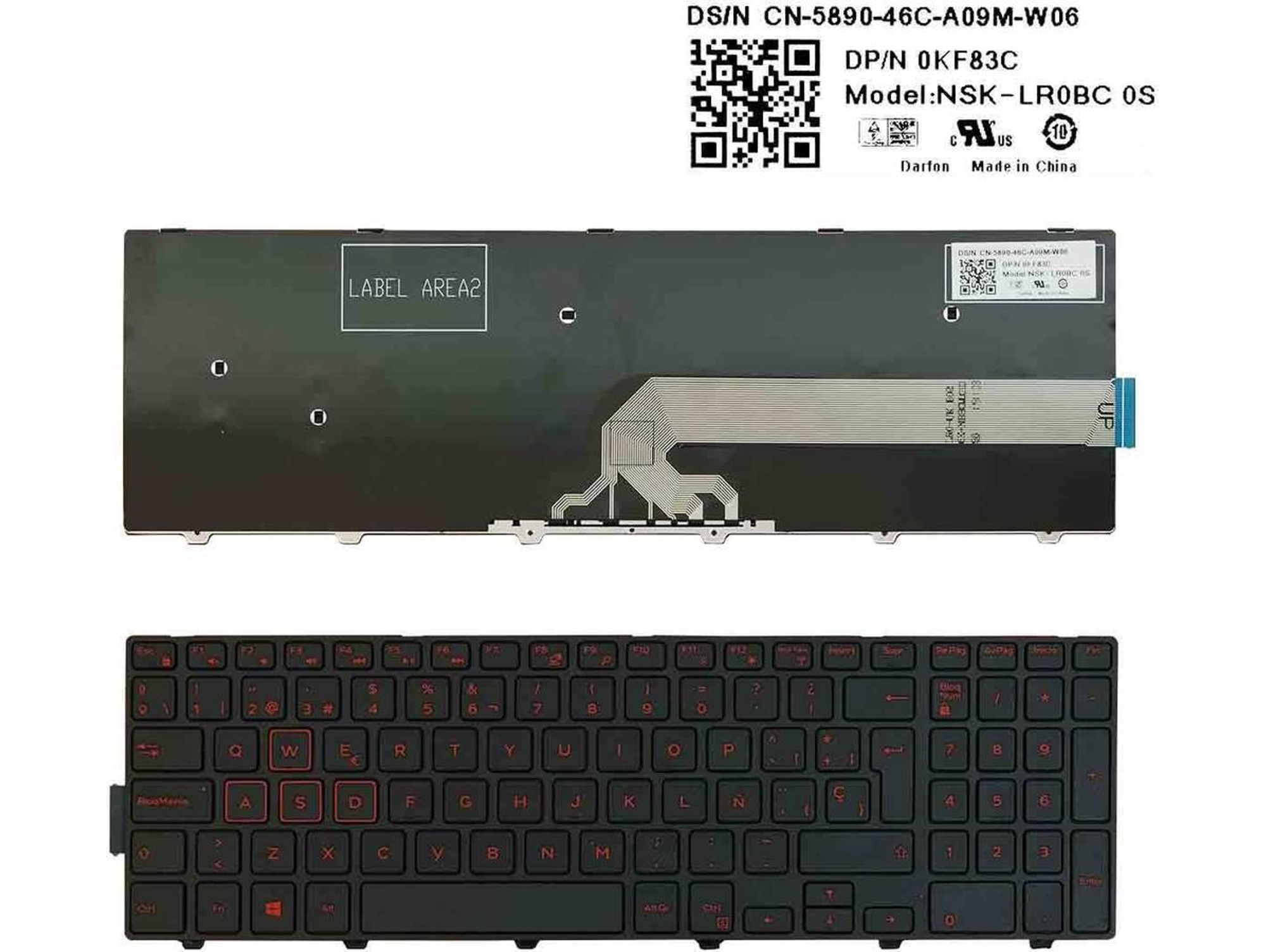 Teclado para Portátil Dell Inspiron Gaming 15 7559 Negro