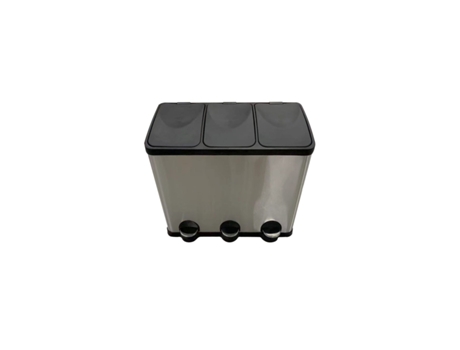 Lixeira 60L com Pedal Compartimento Triplo Separado para Reciclagem e Resíduos Ideal para Cozinhas e Escritórios Prata 60 Litros JARDIN202