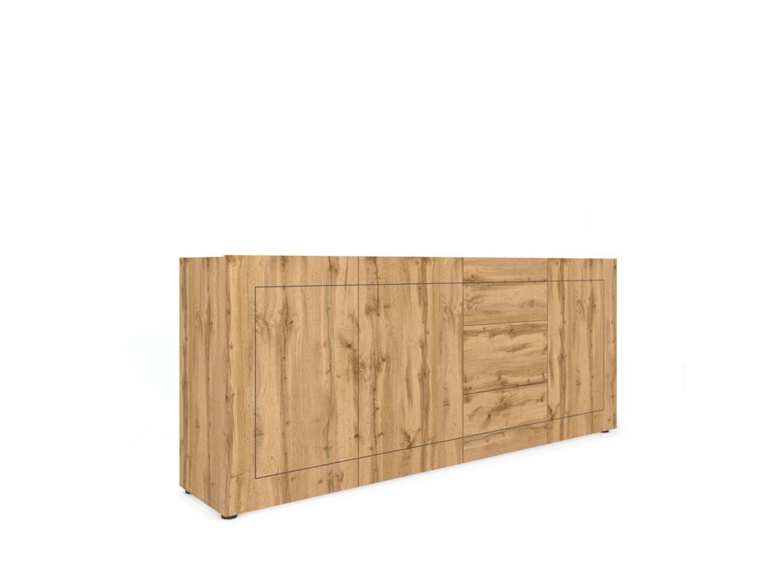 Aparador Elios con 3 Puertas y 3 Cajones, 200 x 40 x 83,5 cm, Roble Natural.