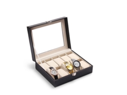 Caja De Almacenamiento De Relojes De Cuero Con 10 Compartimentos Y Tapa De Acrílico Transparente.