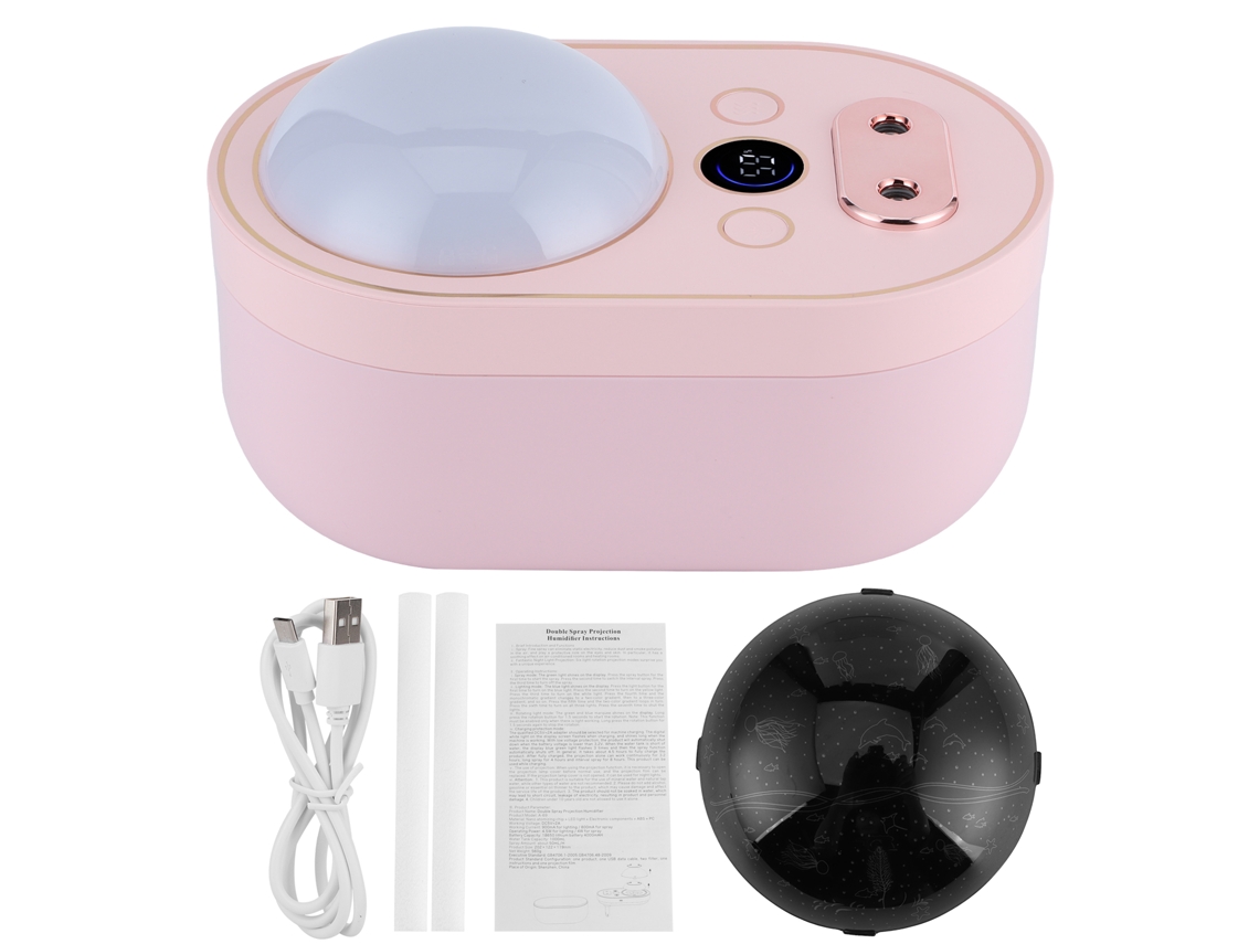 Umidificador De Projeção Dupla Neblina Nanométrica 1000ml 4000mah Usb Carregável Rosa