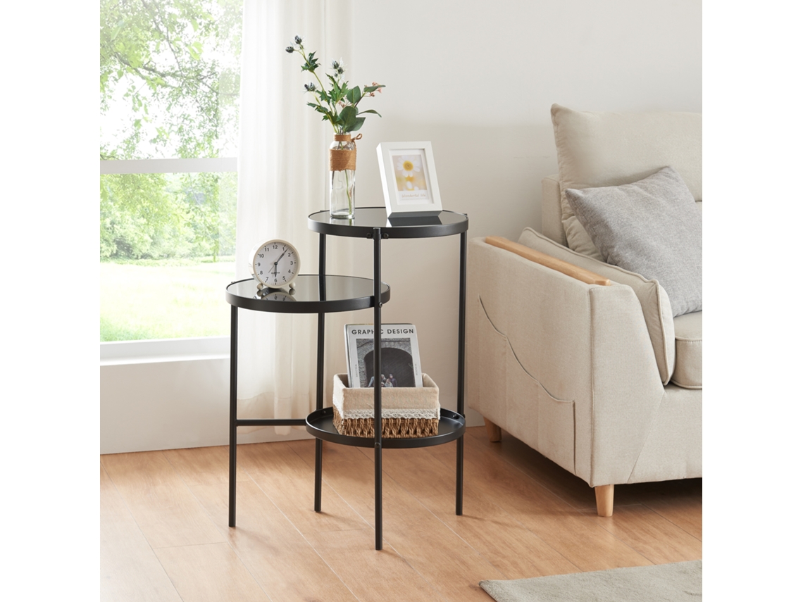 Mesa auxiliar Mölndal redonda con 2 estantes metal 70x58x37cm - Negro [EN.CASA]
