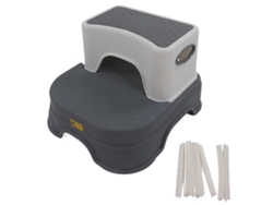 Taburete Infantil De 2 Peldaños, Antideslizante, Ajustable, Base Ancha, Gris/blanco.