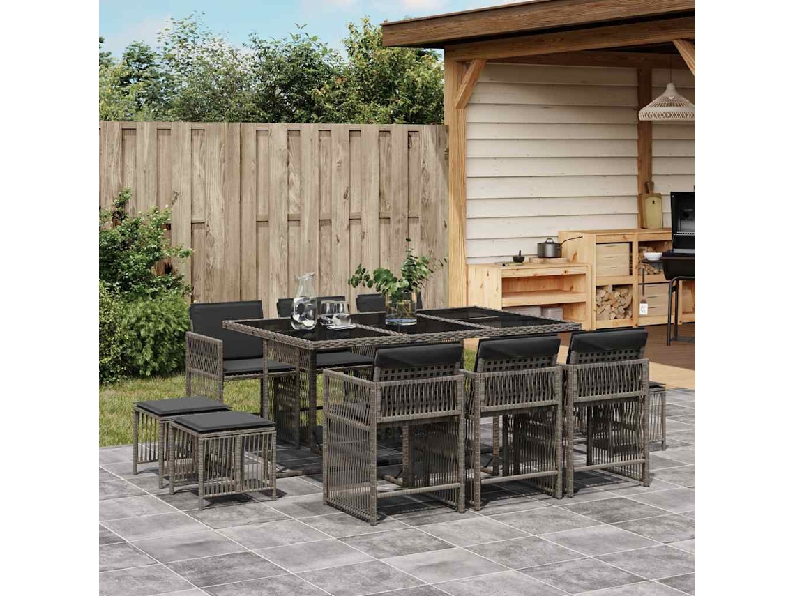 Juego de comedor de jardín de 11 piezas con cojines de mimbre gris de DKD Home Decor
