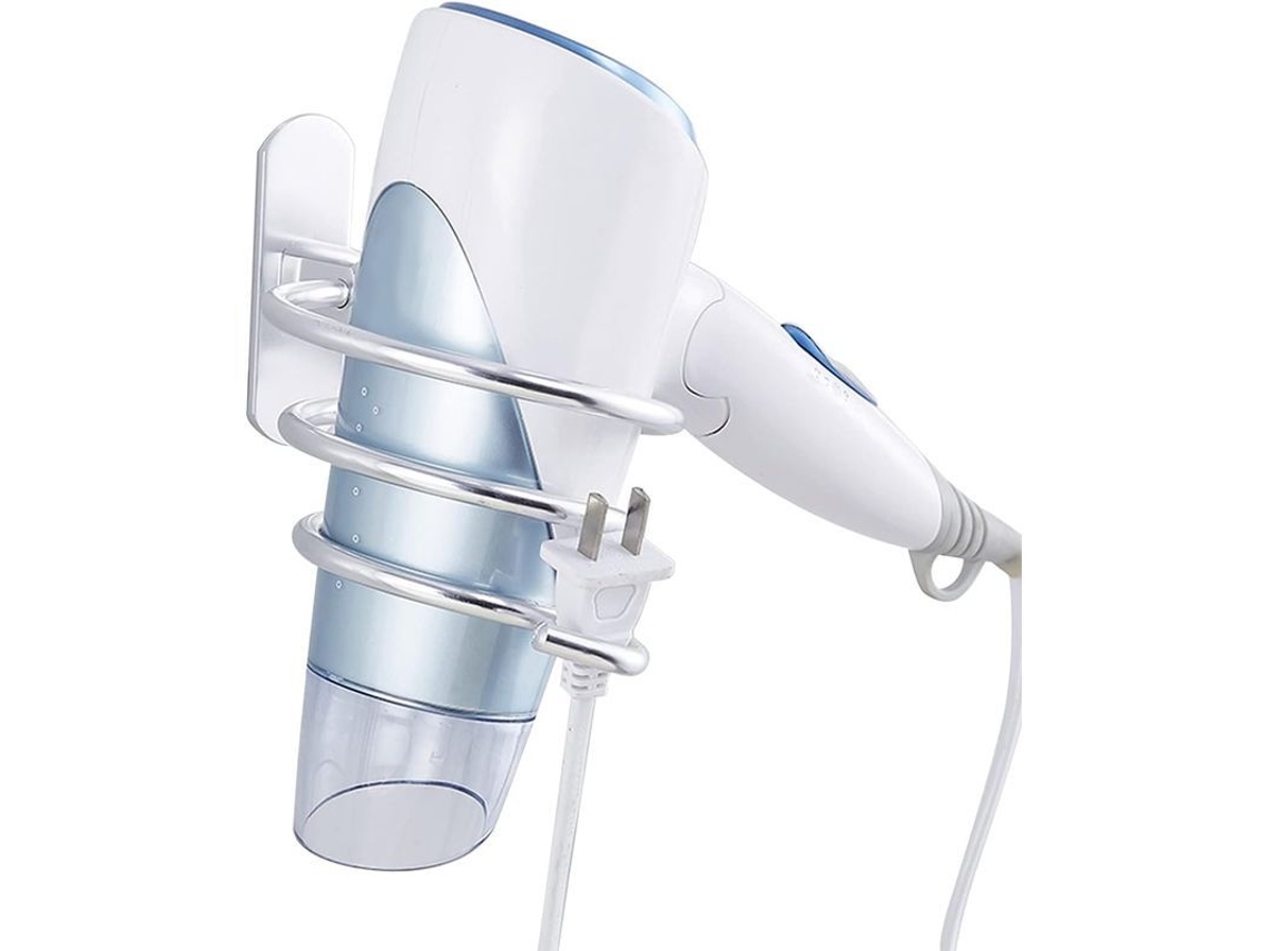 Soporte De Pared Para Secador De Pelo Sin Necesidad De Taladrar, De Aluminio Con Adhesivo Y Gancho Para Cable.