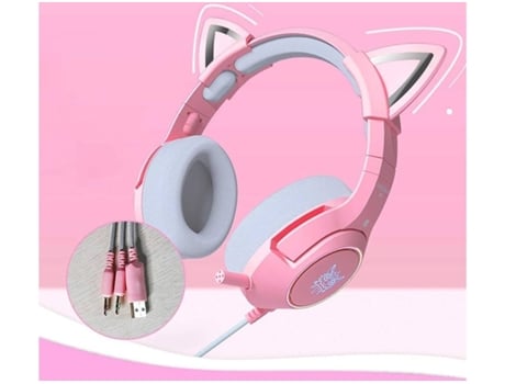 Auriculares Gaming ENZONS Micrófono con cable Pink Cat Ear y auricular RGB extraíble Cat Light