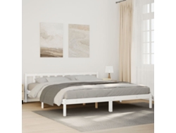Cama Extralarga Sin Colchón Madera Maciza Pino Blanca 200x210cm
