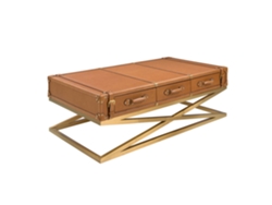 Mesa de centro rectangular Angel Cerdá en cuero dorado y acero