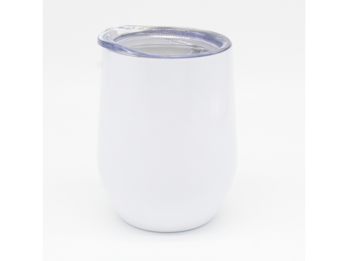 KOFIHETY Vaso de vino sin pie en acero inoxidable, térmico con tapa (350ml) - Blanco