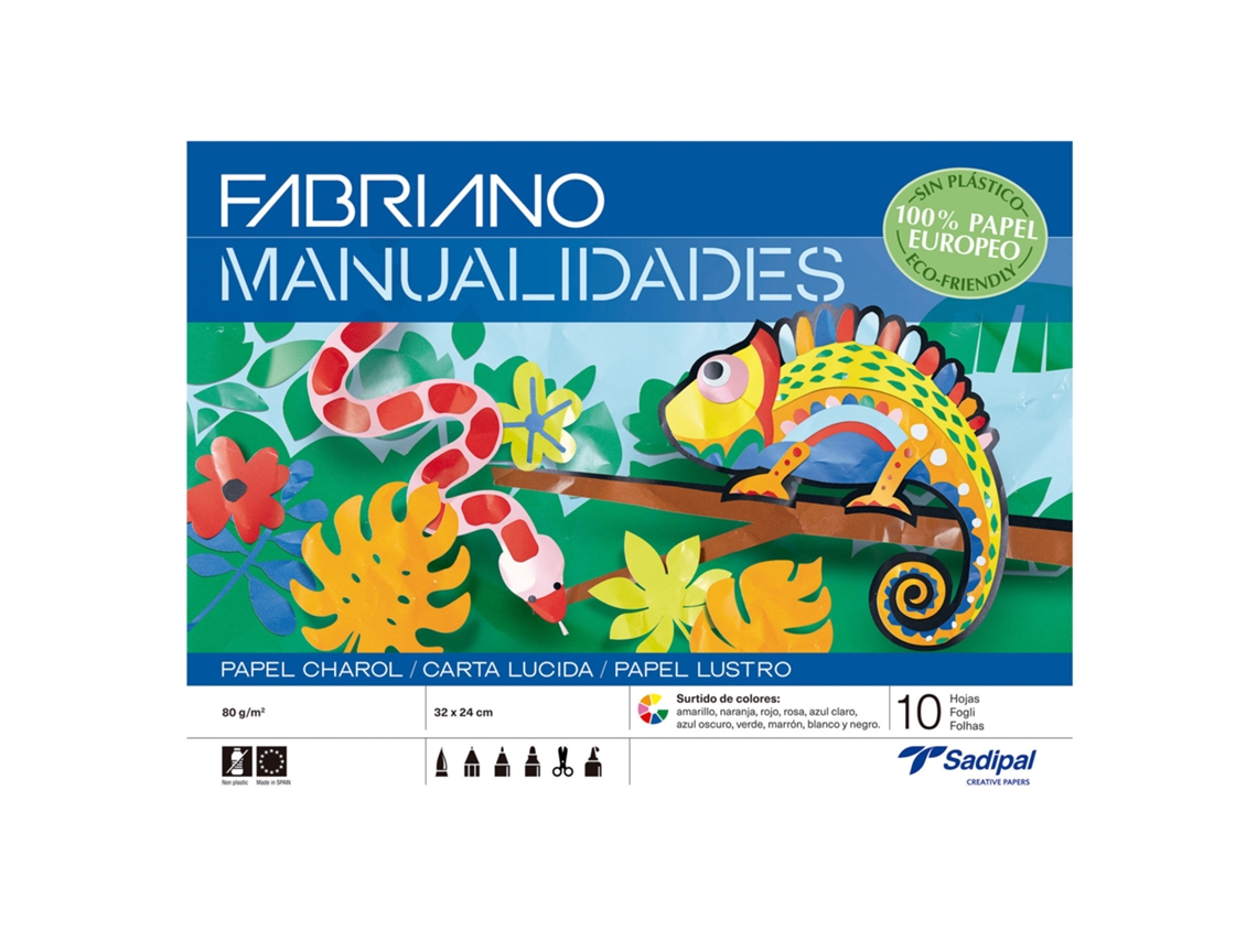 Caderno Trabalhos Manuais FABRIANO A4 Papel Lustro Cores Sortidas C/10Fl S0400007