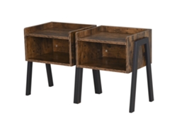 Juego de 2 mesitas de noche apilables, estilo industrial, madera rústica marrón, negro.