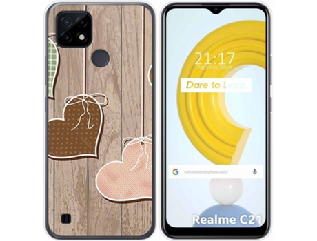 Carcasa Realme C21 TUMUNDOSMARTPHONE Corazones Madera Multicolor