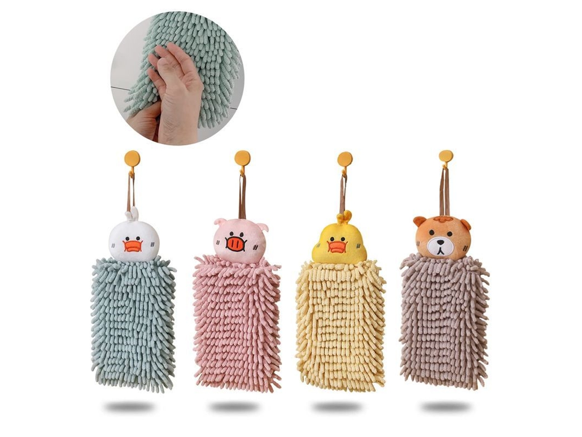 4 Toallas De Mano Colgantes Para Cocina Y Baño Con Bucle, Animales Cartoons Niños Microfibra Absorbente Vok