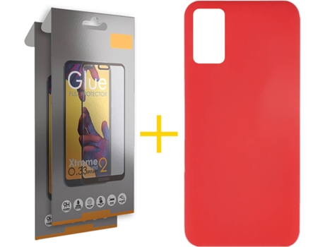 Funda y Protector 2x de Vidrio Full Samsung Galaxy A41 SKYHE Silicona Líquida Rojo