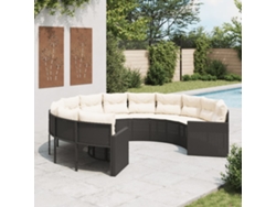 Sofá de jardín con cojines redondo de mimbre negro PE Dkd Home Decor