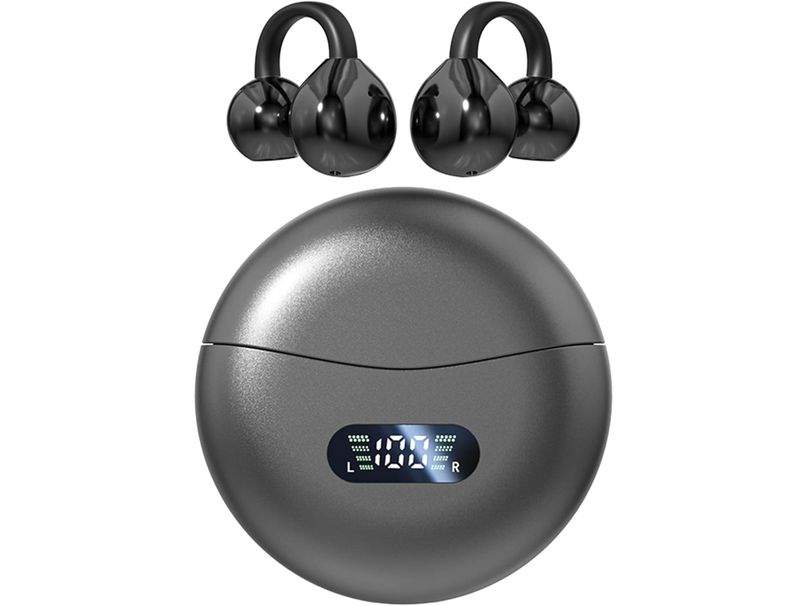 Auriculares inalámbricos con clip para la oreja abierta, Bluetooth 5.4, diseño deportivo, con estuche de carga inalámbrica (negro)