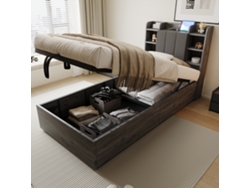 Cama 90x200cm, Hidráulica, Almacenamiento En Cabecero, Cargador Usb-c, Robusta 150kg, Sin Colchón, Gris