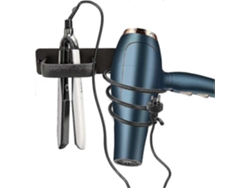 Soporte de pared para secador de pelo, organizador de baño de aluminio negro para almacenamiento de secadores GOKOCO