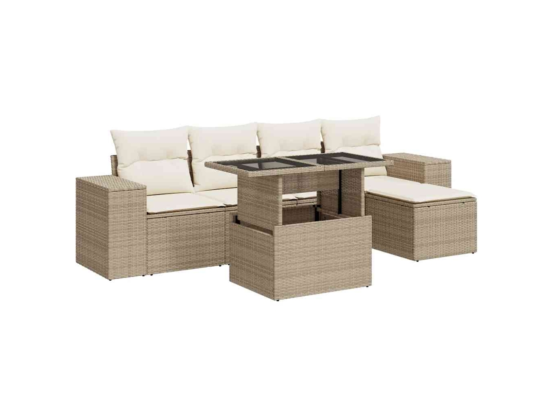 Conjunto 6 de sofás jardín con cojines VIDAXL ratán sintético beige