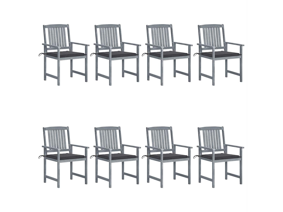 Sillas de jardín DKD Home Decor de 8 piezas con cojines, acacia maciza, gris