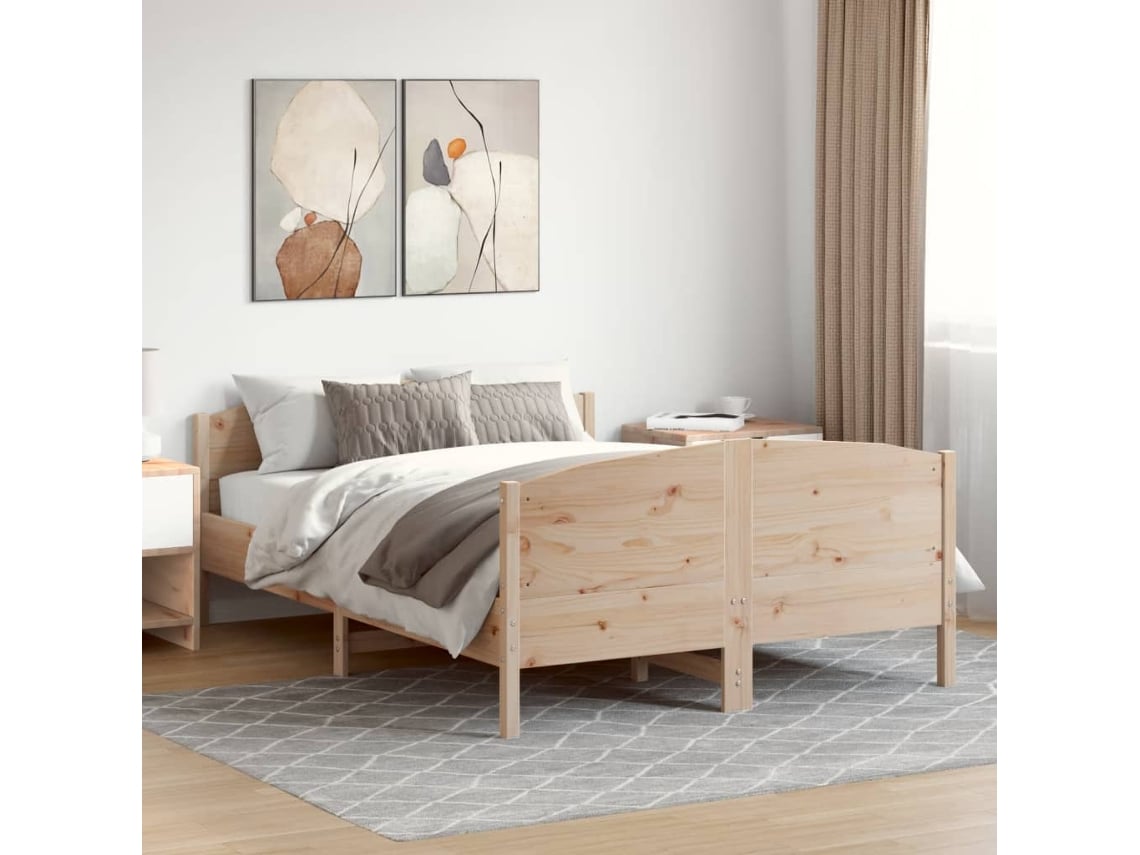 Estructura De Cama Sin Colchón Madera Maciza De Pino 140x190 Cm