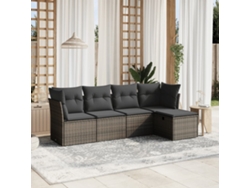Conjunto de sofá de jardín de 5 piezas con cojines, ratán gris, DKD Home Decor