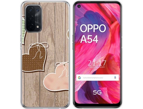 Carcasa Oppo A54 5G / A74 5G TUMUNDOSMARTPHONE Corazones Madera