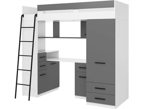 Litera con Escritorio BIM MUEBLES SMYK L Blanco y Gris (Medidas colchón: 80x200 cm)