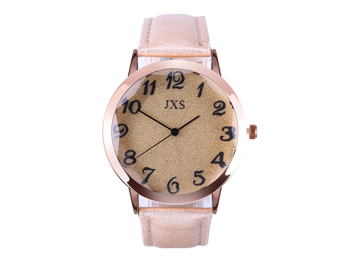 Reloj De Pulsera De Cuarzo Para Mujer Zhoulianfa Con Correa De Piel Sintética Con Purpurina Beige.
