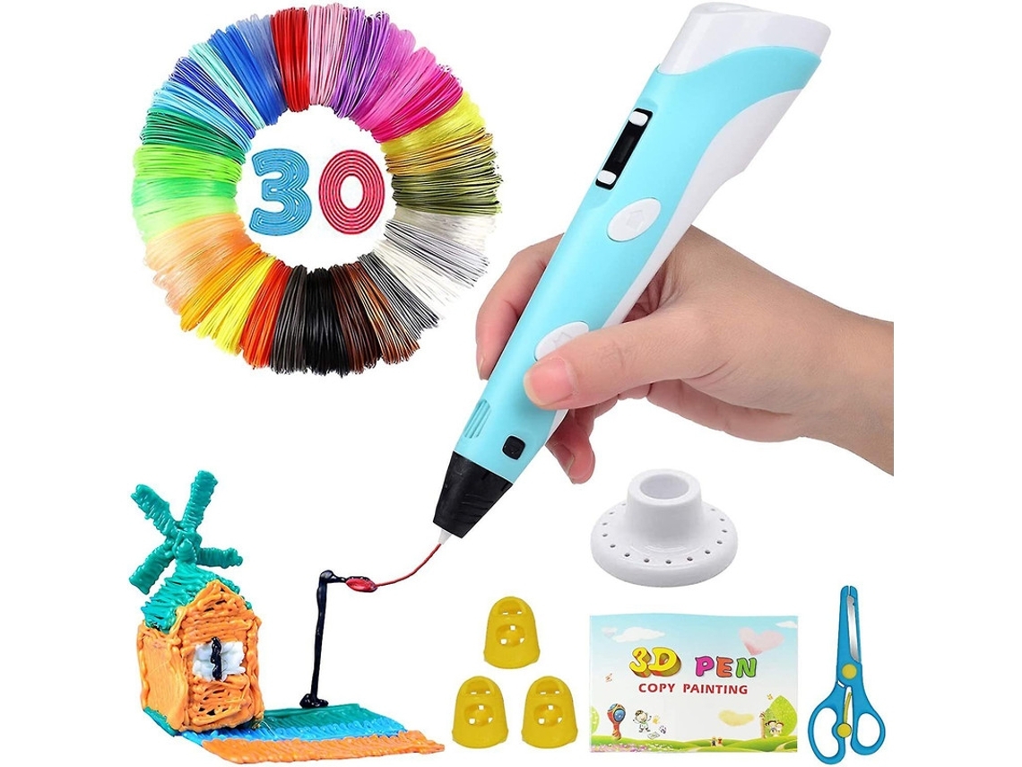 Caneta 3D Intente com Tela de Led Caneta de Impressão 3D com Carregamento Usb Recargas de Filamento Pla de 30 Cores Pla e Abs Compatíveis 