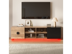 Mueble Para Tv De Madera Y Negro, 180x38,5x47 Cm, 1 Cajón 1 Estante 1 Armario, Organización En Escalones, Para Pantalla Grande