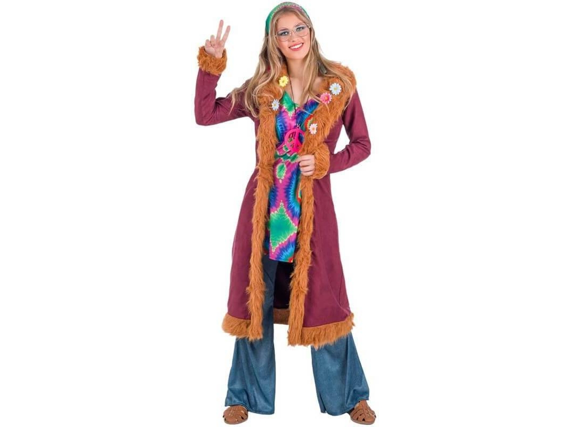 Disfraz de Mujer DISFRAZZES Hippie Granate Con Abrigo (Talla: M/L)