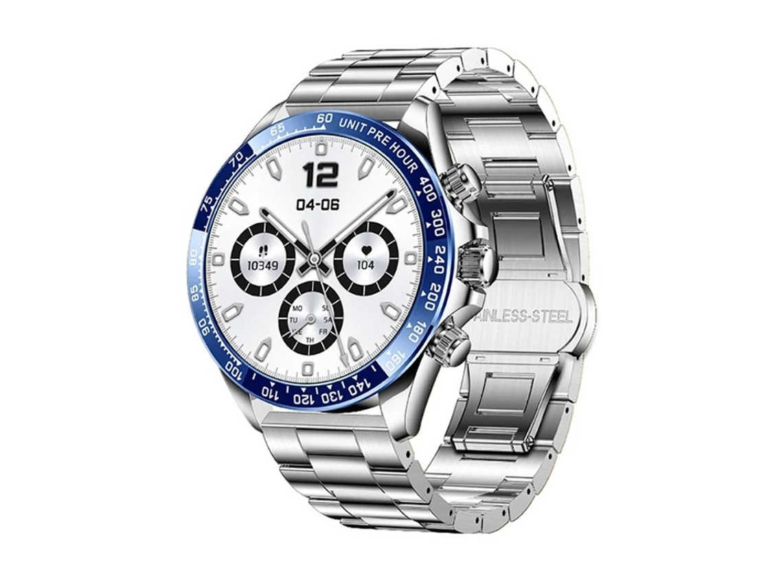 Reloj inteligente con llamadas Bluetooth, botón giratorio, monitor de frecuencia cardíaca y presión arterial, plateado, Bestvite