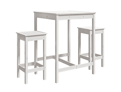 Conjunto 3 de mesa y taburetes altos jardín VIDAXL madera pino blanco