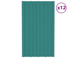 Teja/Panel de Tejado 12 Piezas 80 x 45 cm Verde Acero Galvanizado