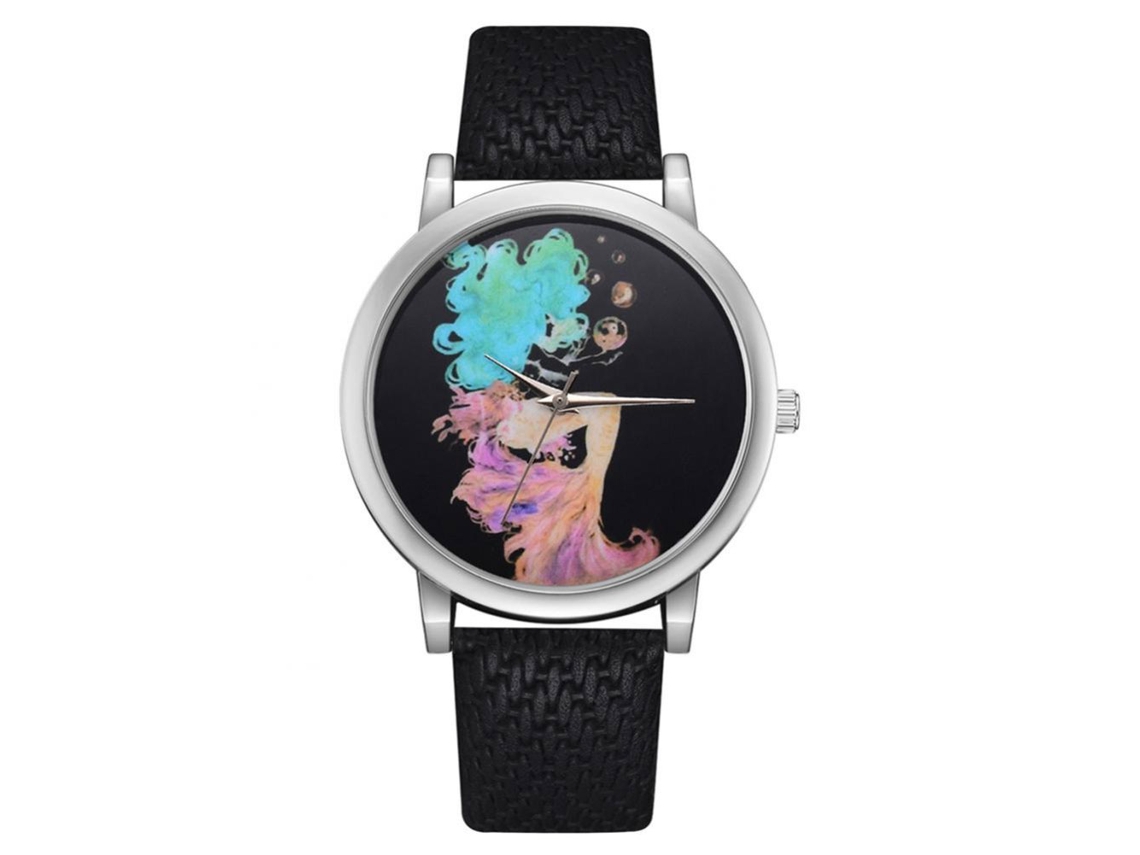 Reloj De Pulsera De Cuarzo Para Mujer Con Correa De Piel Sintética, Diseño Redondo Y Moderno (negro).