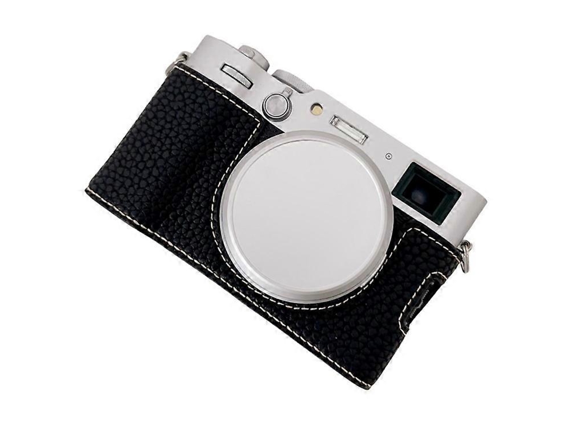 Bolsa de cuero con textura de lichi para cámara Fujifilm X100vi, cubierta inferior, batería fácil de reemplazar.