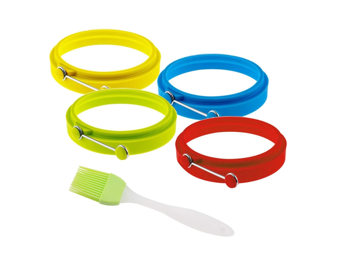 Anillos redondos de silicona para panqueques para el desayuno, anillos para huevos, panqueques perfectamente redondos, moldes de silicona para huevos con asas F