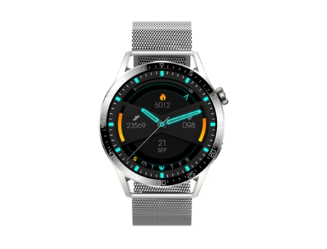 Smartwatch de monitoreo de salud deportiva Reloj plateado-[Pulsera roja con banda de acero plateada] JL-EIGHT