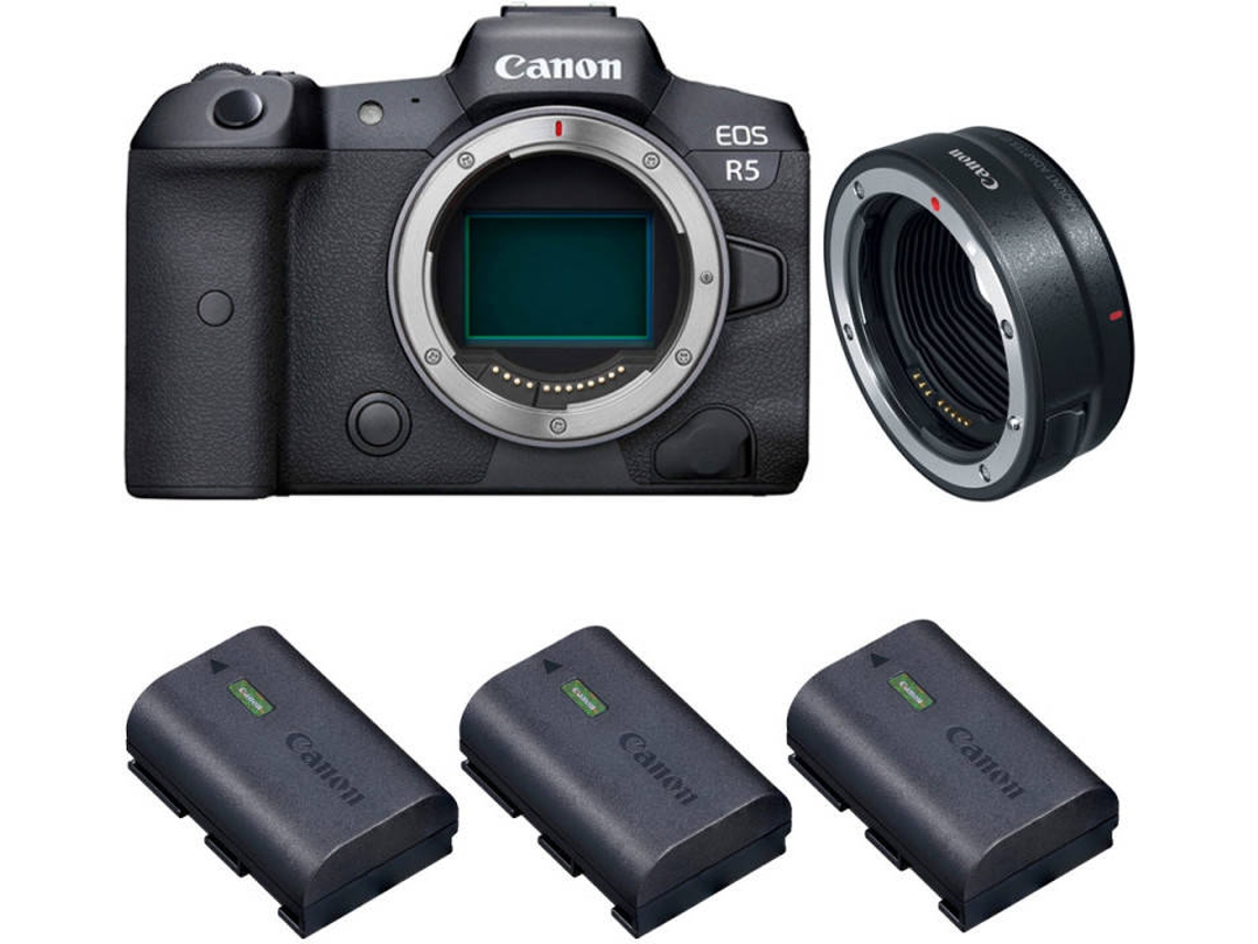 Kit Cámara Mirrorless, Adaptador y Baterías CANON EOS R5 (45 MP - Sensor: Full Frame - ISO: 100 a 51200)