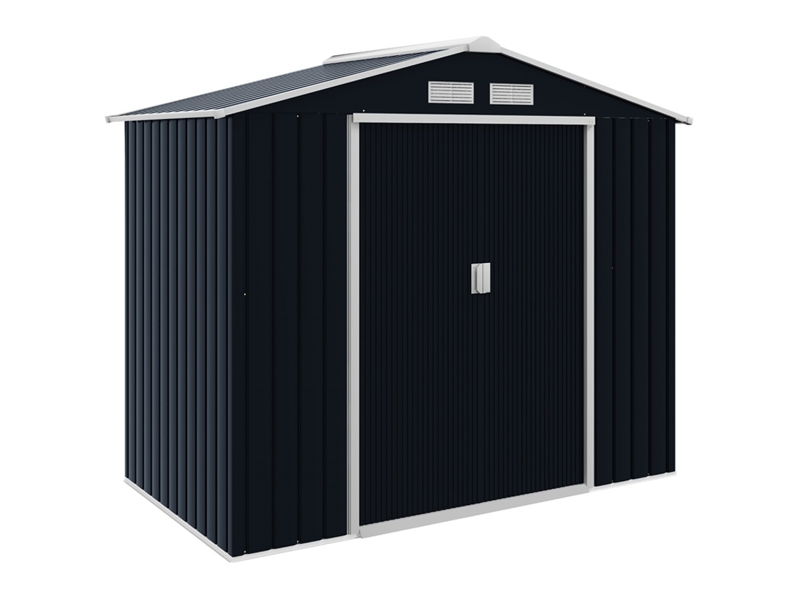 Caseta De Jardín Metálica De 213x130x185 Cm Para Guardar Herramientas, Color Gris Oscuro.