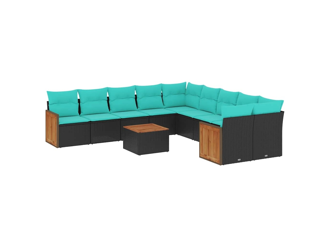 Maison Exclusive - Conjunto De Sofá De Jardín De 11 Piezas Con Cojines, De Poliratán Negro