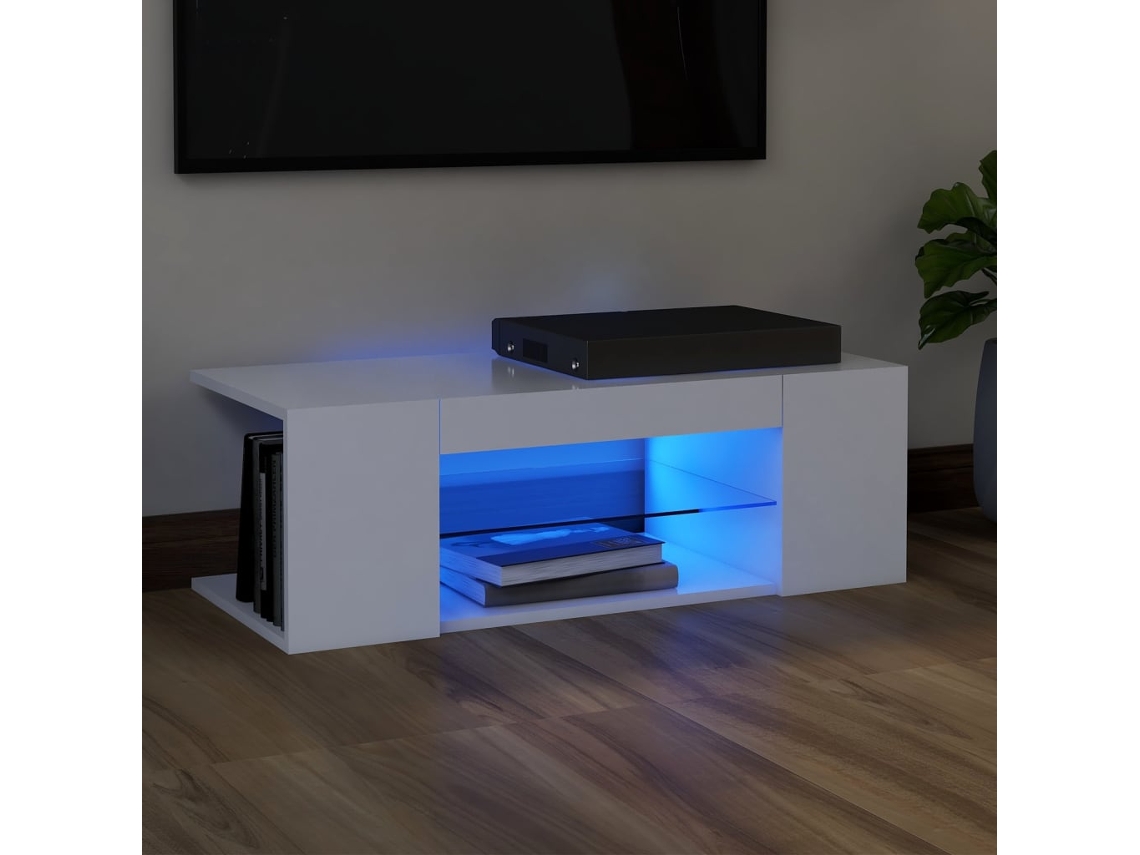 Mueble de TV con luces Led 90x39x30 Cm Blanco