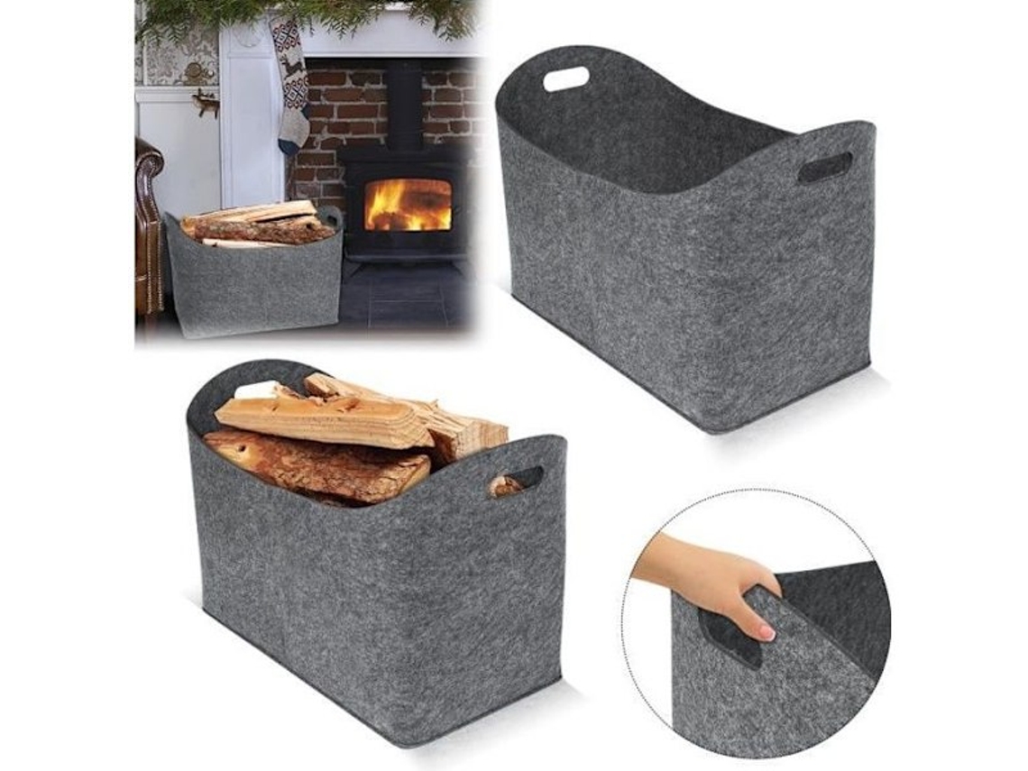 Cesta de madera - Lzq - Xxl - Fieltro de poliéster - Gris claro