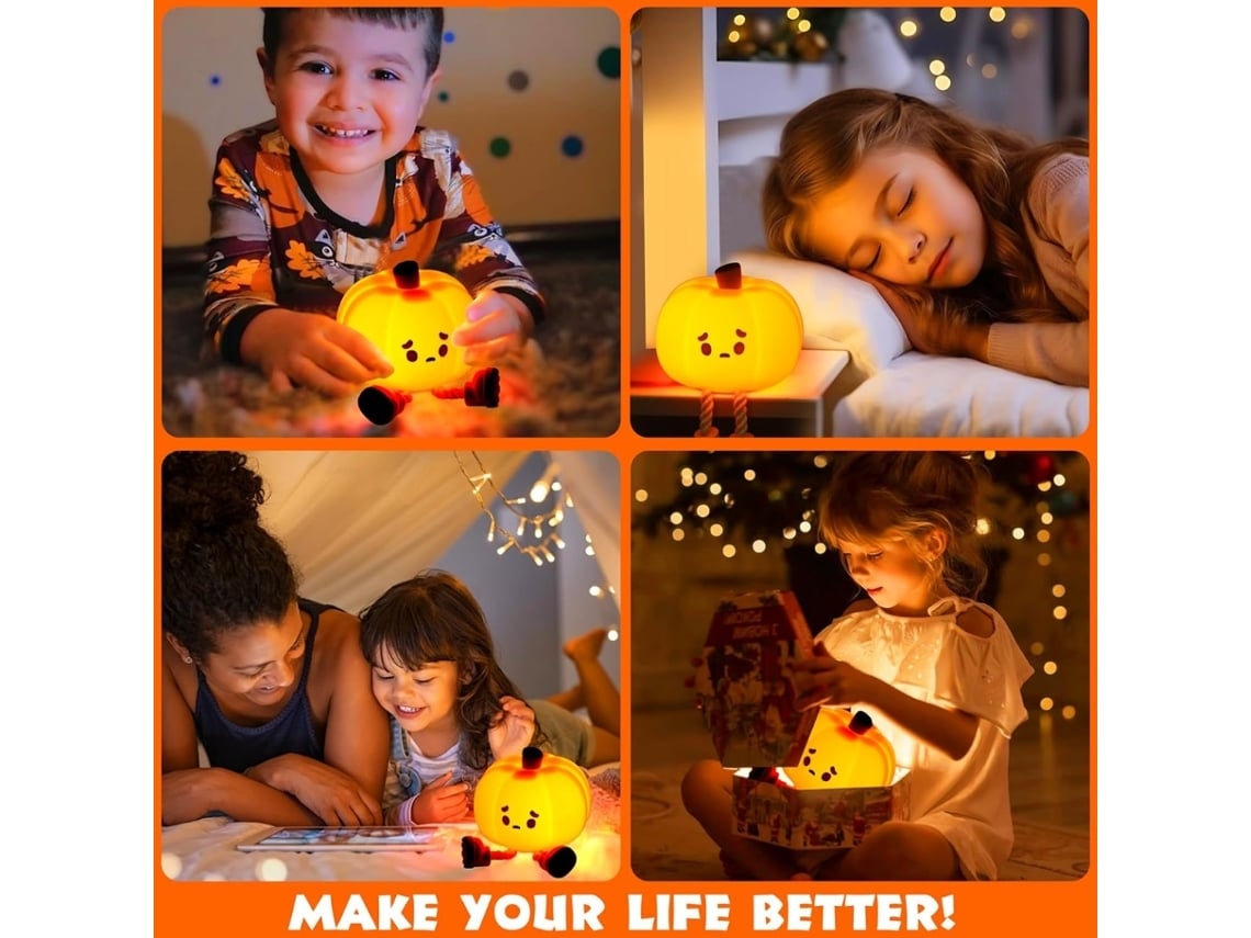 Luz de noche de calabaza de silicona regulable para el cuidado del bebé, lámpara recargable, divertidas decoraciones de mesa USHION