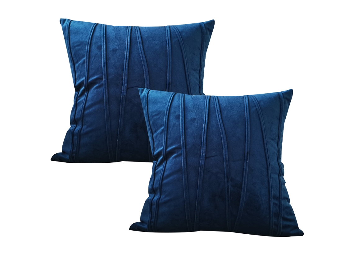 Juego De 2 Fundas De Almohada Decorativas Azul Marino, 45 X 45 Cm
