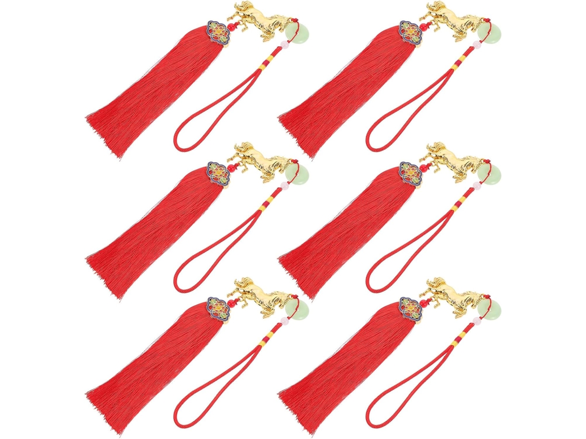 Colgante Caballo Zodíaco Metal Elegante Adorno Nudos Chinos Borlas Decoración Portátil Coche Ocasiones