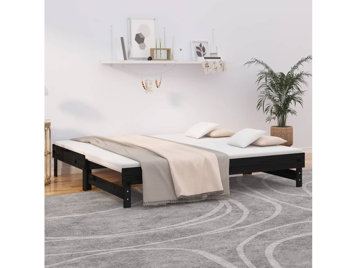 Sofá Cama Extraíble Sin Colchón Negro 2x(90x190) Cm
