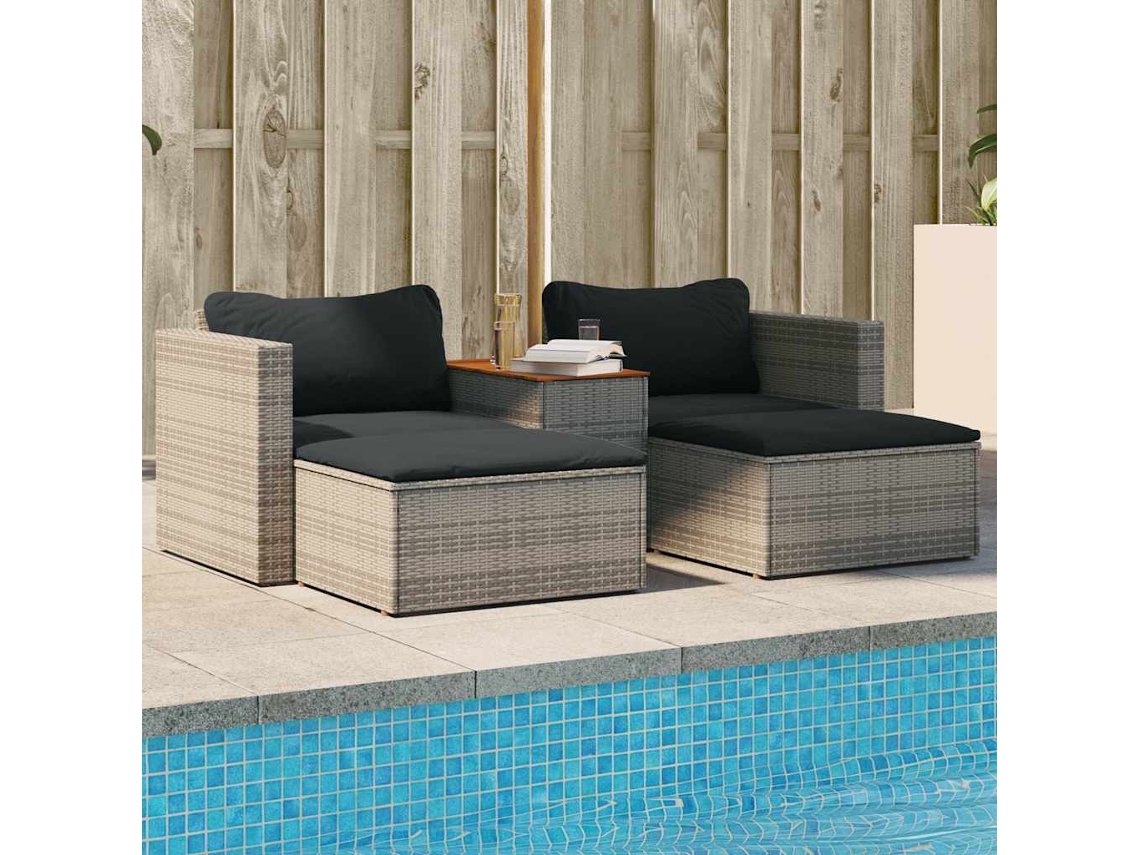Conjunto de sofás de jardín con cojines de acacia y mimbre, Dkd Home Decor