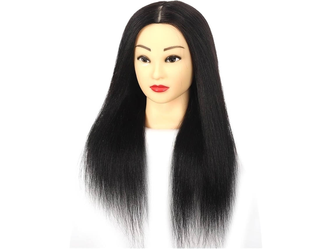 Cabeza De Maniquí Femenina Con Cabello 100% Natural, 56 Cm, Para Cosmetología, Peluquería Y Cortes De Pelo.